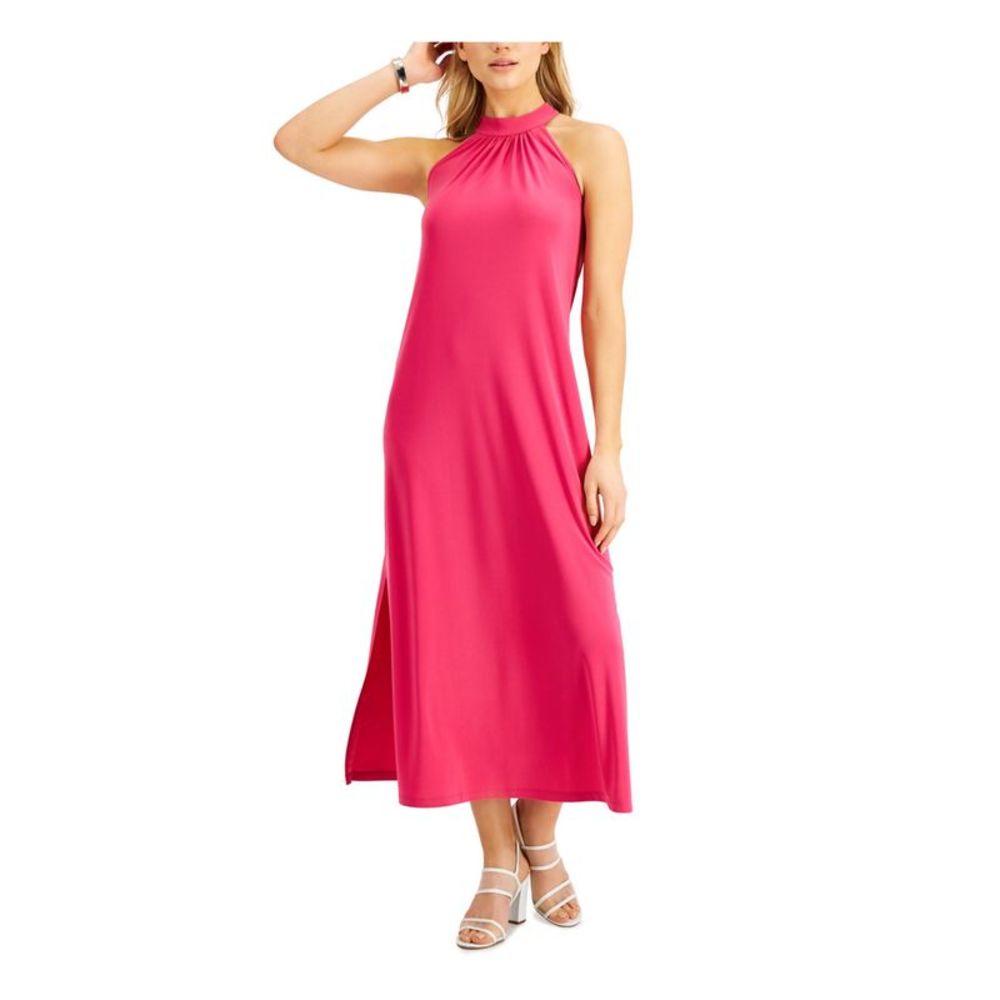 BAR III DRESSES Womens Pink Stretch Keyhole, Button Closure Maxi Dress L